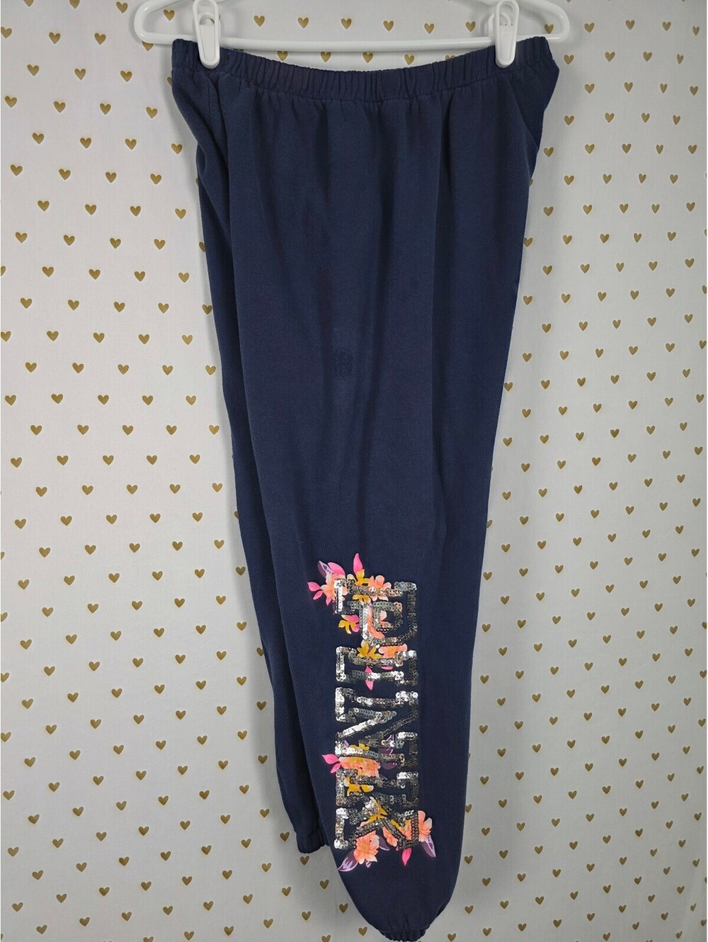 Victorias Secret Pink BLING Sequined Floral Sweater SET Hoodie Sweats MED L - Picture 4 of 5